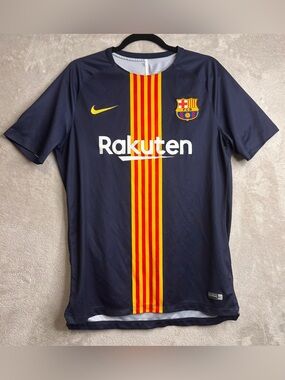 Barcelona Nike Navy Authentic Soccer Patch Jersey ~ Sz L